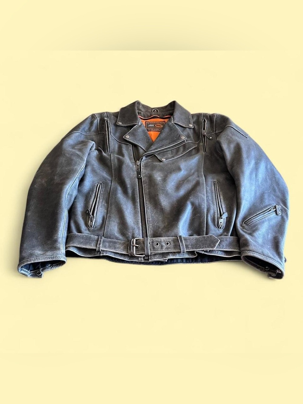 First Classics Double Rider Motorcycle Leather Jacket Distressed Gray Black M